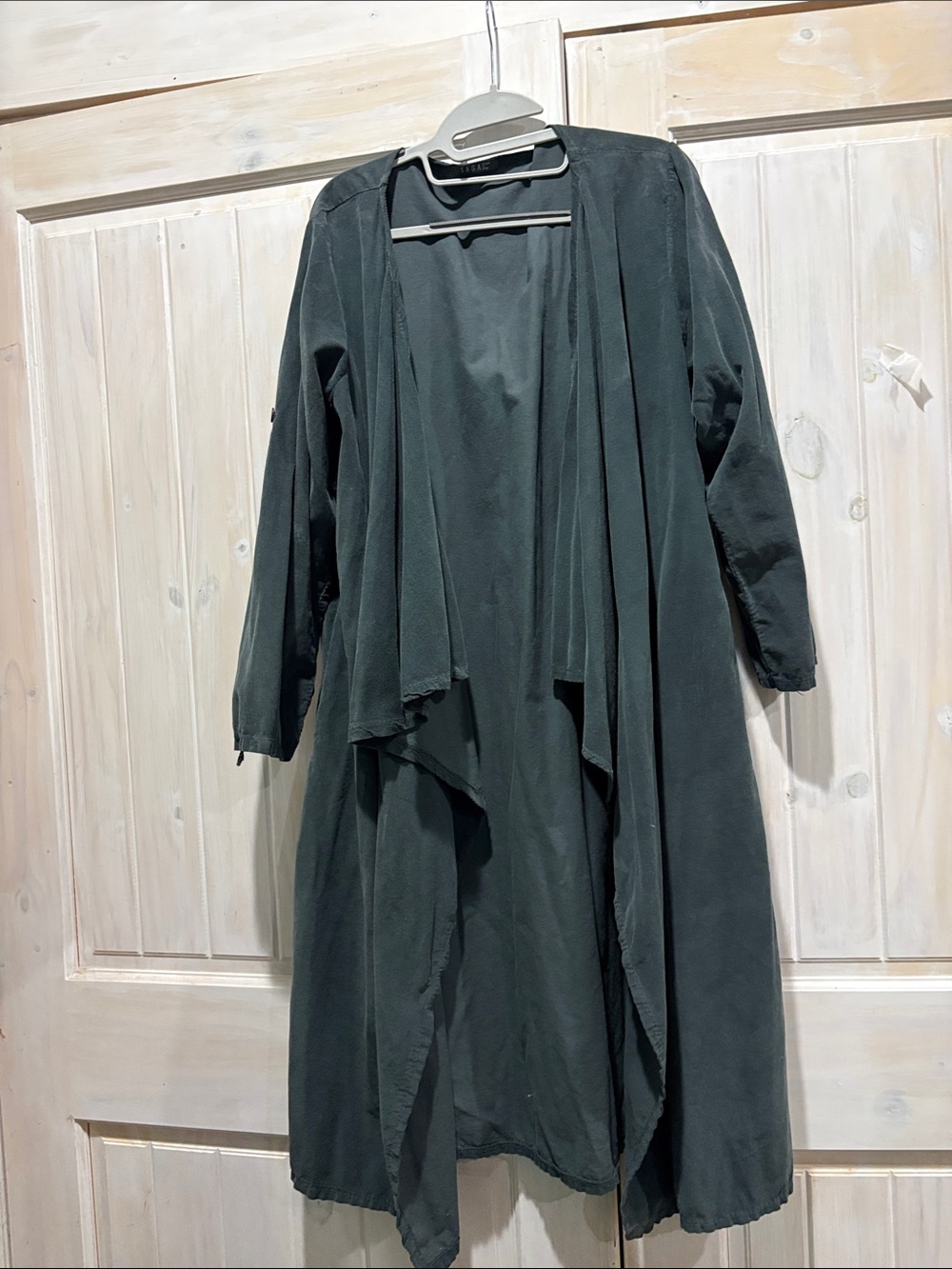 Saga Lightweight Draped Open Front  Coat - Dark Green